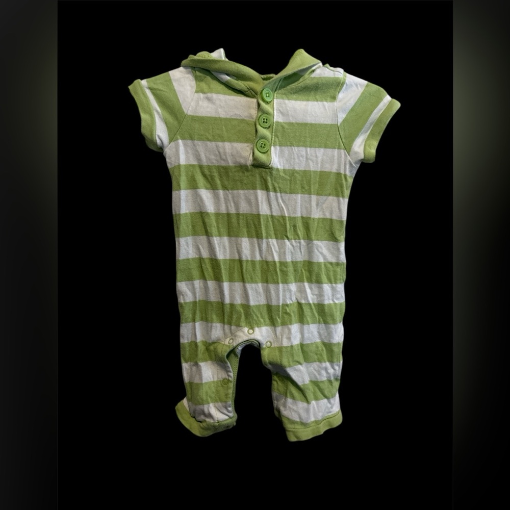 Old Navy Lime and White Hooded short sleeved Striped Bodysuit 0-3 months